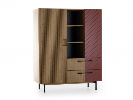 Dulap 2 usi 2 sertare Galla 120cm, personalizabil, lemn de stejar, culori contrastante, ceramica, picioare metalice, feronerie cu amortizare, stil contemporan [8]