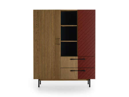 Mobila Dining - Dulap 2 usi 2 sertare Galla 120cm, personalizabil, lemn de stejar, culori contrastante, ceramica, picioare metalice, feronerie cu amortizare, stil contemporan
