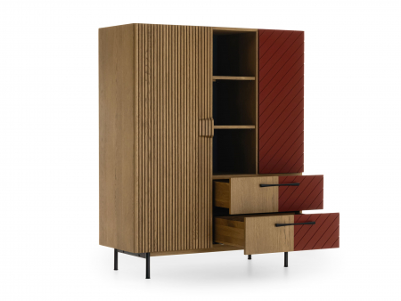Dulap 2 usi 2 sertare Galla 120cm, personalizabil, lemn de stejar, culori contrastante, ceramica, picioare metalice, feronerie cu amortizare, stil contemporan [1]
