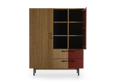 Dulap 2 usi 2 sertare Galla 120cm, personalizabil, lemn de stejar, culori contrastante, ceramica, picioare metalice, feronerie cu amortizare, stil contemporan [5]