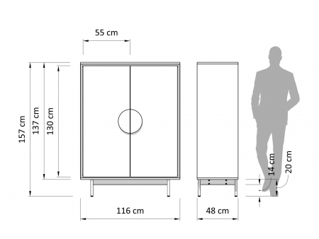 Dulap 2 usi Veneto 116cm, lemn de stejar si microciment, picioare metalice, feronerie cu amortizare, multiple finisaje disponibile, stil contemporan [2]