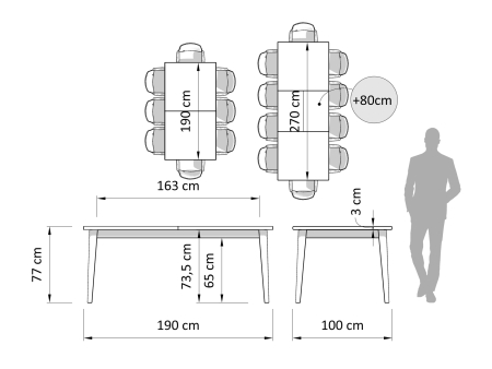 Masa extensibila Atlas Black 190/270cm, lemn masiv de stejar si panel furniruit, finisaj Castle Oak si Nero, stil modern [2]