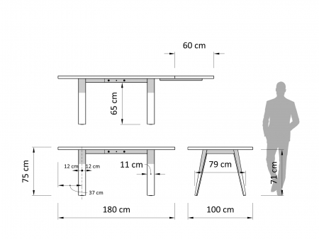 Masa extensibila Linea A, dimensiuni variate, lemn masiv de stejar, panel furniruit si otel, mutiple finisaje disponibile, stil contemporan [9]