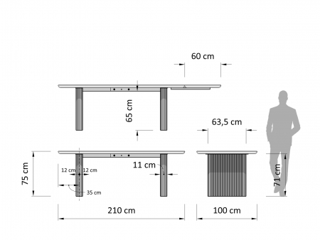 Masa extensibila Linea D+, dimensiuni variate, lemn de stejar, picioare cu riflaj, mutiple finisaje disponibile, stil contemporan [7]