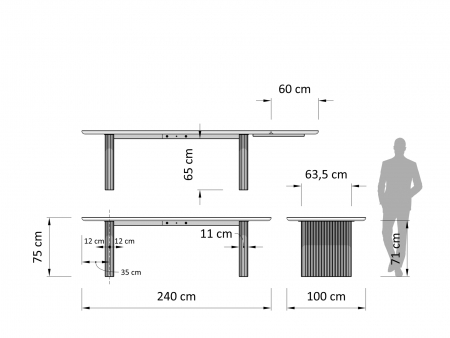 Masa extensibila Linea D+, dimensiuni variate, lemn de stejar, picioare cu riflaj, mutiple finisaje disponibile, stil contemporan [8]