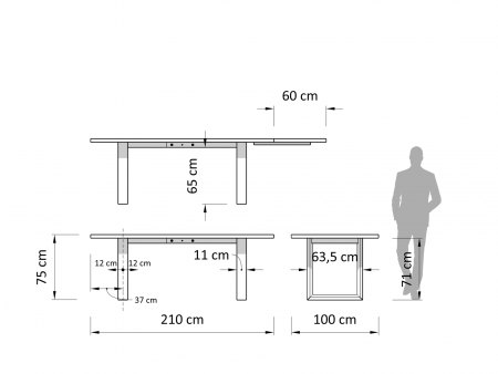 Masa extensibila Linea U, dimensiuni variate, lemn masiv de stejar, panel furniruit si otel, mutiple finisaje disponibile, stil japandi [11]