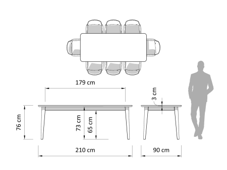 Masa lemn masiv stejar Atlas 210cm, finisaj Castle Oak, stil modern [2]