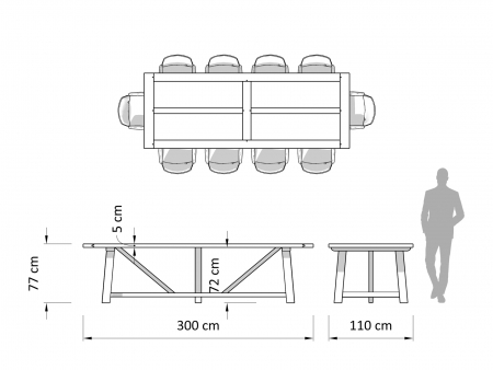 Masa dreptunghiulara Lombardy 300cm, lemn masiv de stejar, mutiple finisaje disponibile, stil rustic [2]