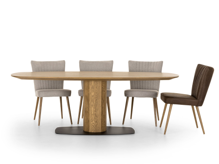 SALE - Masa ovalizata Surf Telur 220cm (I), lemn de stejar, finisaj Castle Oak, stil contemporan SALE