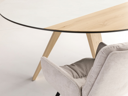 Masa rotunda Dream, D110-D150cm, blat din lemn masiv de stejar, ceramica si MDF, picioare din lemn masiv de stejar si otel, multiple finisaje disponibile, stil contemporan [2]