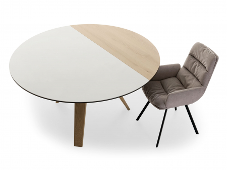 Masa rotunda Dream, D110-D150cm, blat din lemn masiv de stejar, ceramica si MDF, picioare din lemn masiv de stejar si otel, multiple finisaje disponibile, stil contemporan [1]