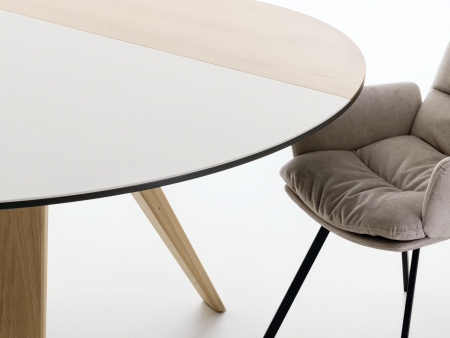 Masa rotunda Dream, D110-D150cm, blat din lemn masiv de stejar, ceramica si MDF, picioare din lemn masiv de stejar si otel, multiple finisaje disponibile, stil contemporan [13]