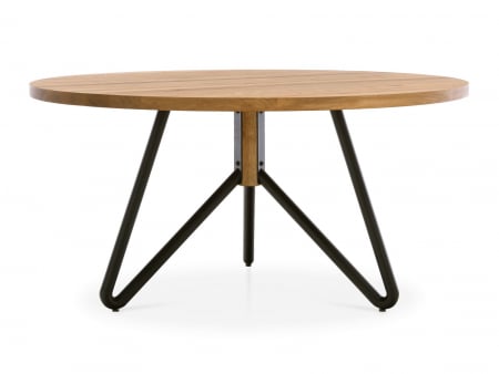 Mobila Dining - Masa rotunda Meteor, dimensiuni variate, blat lemn masiv de stejar, picioare metalice, multiple finisaje disponibile, stil contemporan