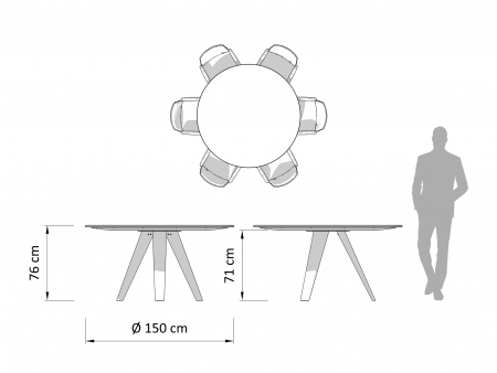 Masa rotunda Tribeca, D130-D150cm, blat din lemn masiv de stejar si MDF, picioare din lemn masiv de stejar si otel, multiple finisaje disponibile, stil contemporan [4]