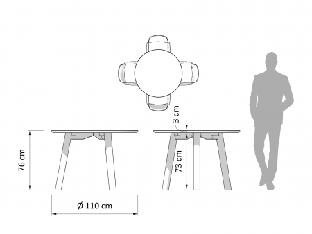 Masa rotunda Veneto D110cm, picioare si blat din lemn masiv de stejar, multiple finisaje disponibile, stil contemporan [2]
