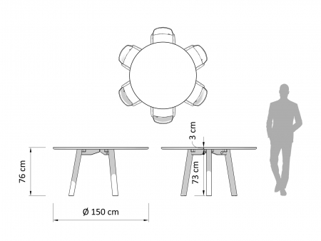 Masa rotunda Veneto D150cm, picioare si blat din lemn masiv de stejar, multiple finisaje disponibile, stil contemporan [2]