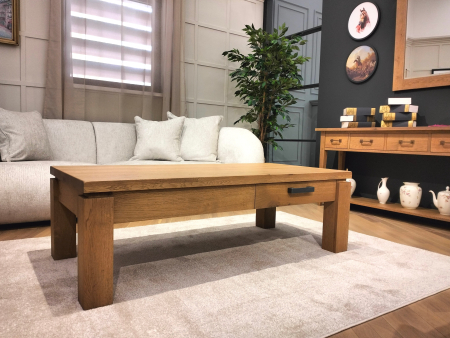 Masuta cafea 2 sertare Normandy 140x70cm, lemn masiv stejar, glisiere cu amortizare, stil modern [9]