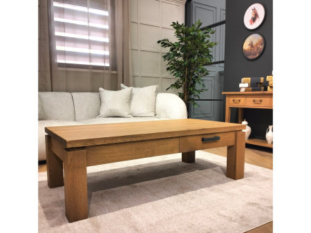 Masuta cafea 2 sertare Normandy 140x70cm, lemn masiv stejar, glisiere cu amortizare, stil modern [8]