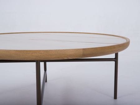 Masuta cafea Helios Combo D87x31cm, placa ceramica si stejar, picioare metalice, multiple finisaje disponibile, stil contemporan [5]