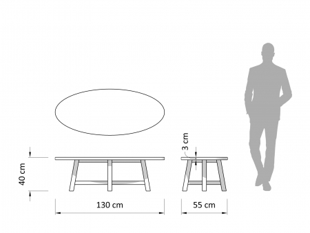 Masuta cafea ovala Lombardy 130cm, lemn masiv de stejar, mutiple finisaje disponibile, stil rustic [2]
