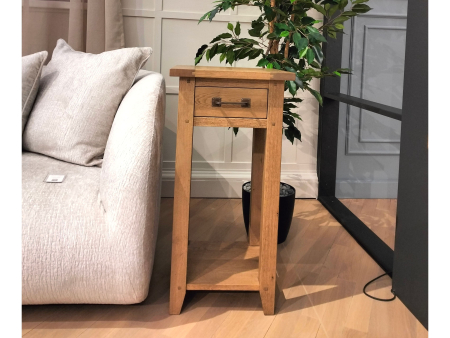 Masuta lampa 1 sertar 40cm Hunters, lemn masiv stejar, finisaj Castle Oak, stil rustic [2]