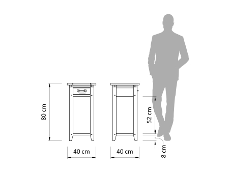 Masuta lampa 1 sertar 40cm Hunters, lemn masiv stejar, finisaj Castle Oak, stil rustic [3]