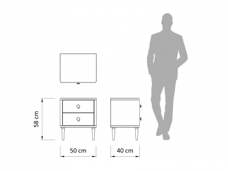 Noptiera 2 sertare Perry 50cm pe picioare, lemn de stejar, feronerie cu amortizare, multiple finisaje disponibile, stil contemporan [2]