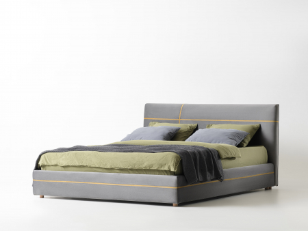 Paturi Tapitate - Pat tapitat Boston cu tablie inalta capitonata, lada depozitare, somiera metalica, picioare lemn 4cm, laterale dehusabile, stil modern, personalizabil