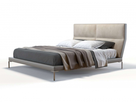 Pat Tapitat - Pat tapitat minimalist Laval, tablie inalta capitonata, somiera metalica, picioare inox 18cm, laterale dehusabile, stil contemporan, personalizabil
