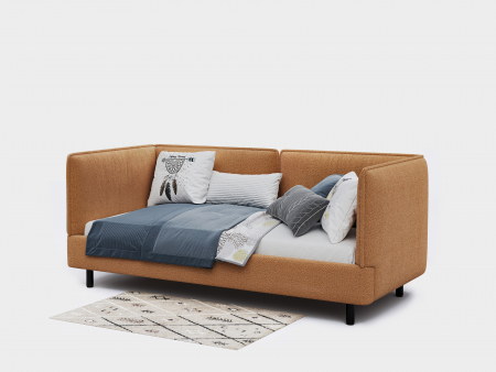 Paturi Tapitate - Pat pentru copii tapitat Modena B, fara lada depozitare, picioare metalice 15cm, stil contemporan, personalizabil