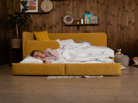 Pat pentru copii tapitat Bari 2, cu laterala de protectie, sertare pentru depozitare, picioare plastic 3cm, stil contemporan, personalizabil [9]