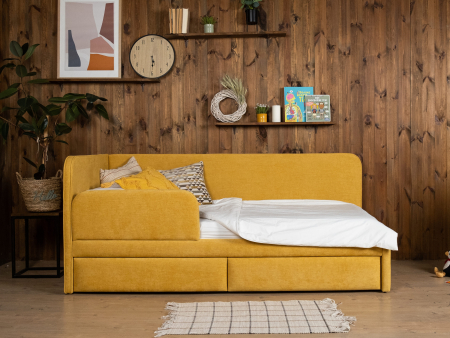 Pat pentru copii tapitat Bari 2, cu laterala de protectie, sertare pentru depozitare, picioare plastic 3cm, stil contemporan, personalizabil [8]