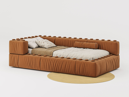 Top vanzari in ultimele luni - Pat pentru copii tapitat Lego, cu laterala de protectie, lada depozitare, somiera metalica, picioare plastic 3cm, stil contemporan, personalizabil