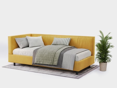 Top vanzari in ultimele luni - Pat pentru copii tapitat Parma, lada depozitare, picioare metalice 10cm, stil contemporan, personalizabil