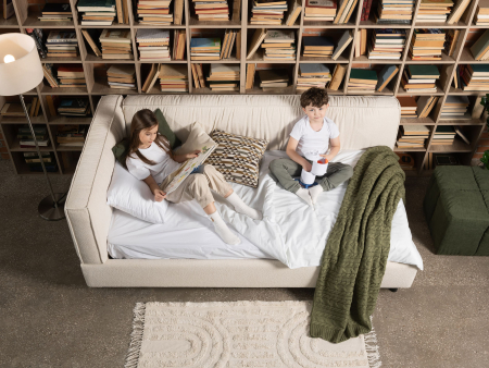 Pat pentru copii tapitat Parma, lada depozitare, picioare metalice 10cm, stil contemporan, personalizabil [10]