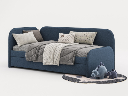 Top vanzari in ultimele luni - Pat pentru copii tapitat Todi 2, cu laterala de protectie, sertar pentru depozitare, picioare plastic 2cm, stil contemporan, personalizabil