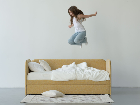 Pat pentru copii tapitat Todi A, sertar pentru depozitare, picioare plastic 3cm, stil contemporan, personalizabil [6]