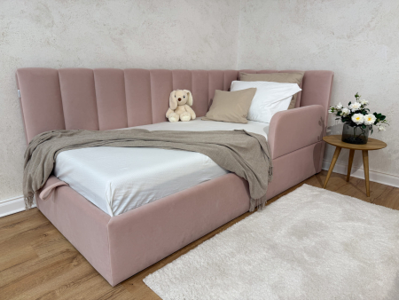 Pat pentru copii tapitat Valencia 1, cu laterala de protectie, lada de depozitare, somiera metalica 90x200cm, picioare plastic 3cm, stil contemporan SALE [3]