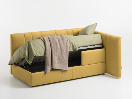 Pat pentru copii tapitat Vibe, cu laterala de protectie, spatiu de depozitare, picioare lemn 4cm, stil contemporan, personalizabil [1]
