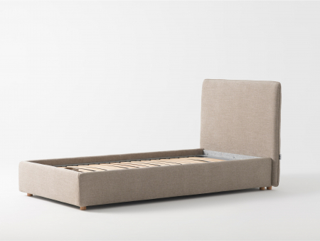 Paturi Copii - Pat pentru copii tapitat Slipp Uno A, spatiu de depozitare, picioare lemn 4cm, stil contemporan, personalizabil