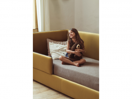 Pat pentru copii tapitat Slipp Uno B, cu laterala de protectie, spatiu de depozitare, picioare lemn 4cm, stil contemporan, personalizabil [19]