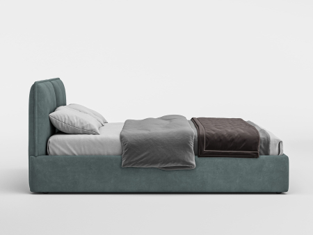 Pat tapitat Alba 2 cu tablie inalta, lada depozitare, somiera metalica, picioare metalice 11cm, laterale dehusabile, stil modern, personalizabil [2]