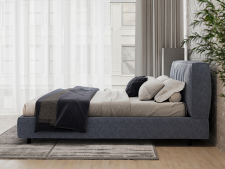 Pat tapitat Bern 1 cu tablie inalta, lada depozitare, somiera metalica, picioare metalice 11cm, laterale dehusabile, stil modern, personalizabil [14]