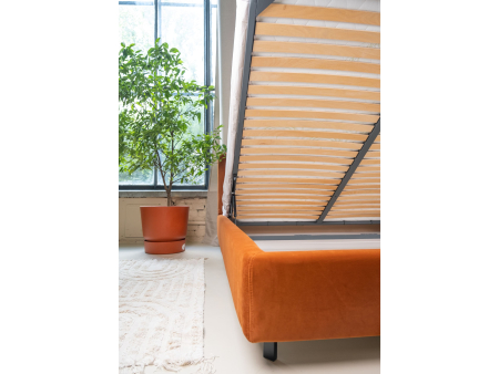 Pat tapitat Elim 1 cu tablie inalta, lada depozitare, somiera metalica, picioare metalice 10cm, laterale dehusabile, stil modern, personalizabil [8]