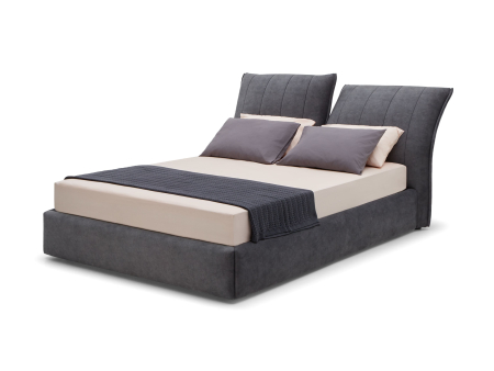 Paturi Tapitate - Pat tapitat Ferro cu tablie inalta ajustabila, lada depozitare, somiera metalica, picioare plastic 2cm, stil contemporan, personalizabil