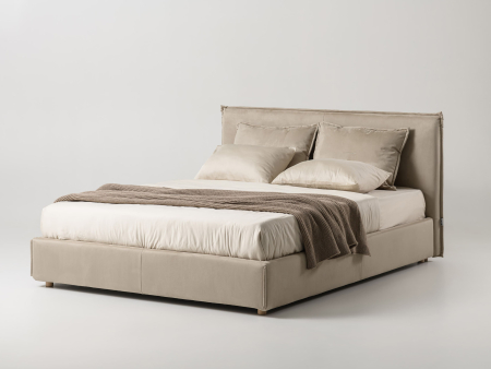 Summer Mood - Pat tapitat Linea cu tablie inalta capitonata, lada depozitare, somiera metalica, picioare lemn 4cm, laterale dehusabile, stil modern, personalizabil