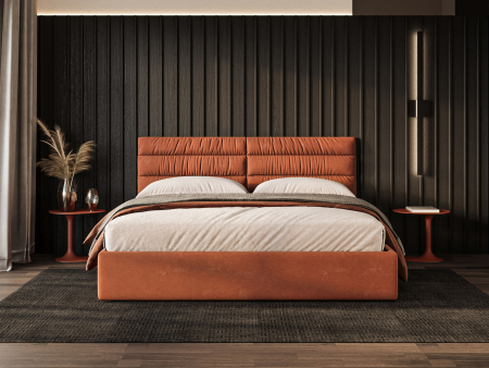 Pat tapitat Narni 2 cu tablie inalta, lada depozitare, somiera metalica, picioare metalice 11cm, laterale dehusabile, stil modern, personalizabil [1]