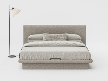 Pat tapitat Nola 1 cu tablie inalta capitonata, lada depozitare, somiera metalica, picioare plastic 3cm, laterale dehusabile, stil modern, personalizabil [3]