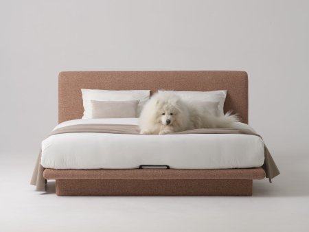 Pat tapitat Nola 2 cu tablie inalta capitonata, lada depozitare, somiera metalica, picioare plastic 3cm, laterale dehusabile, stil modern, personalizabil [18]