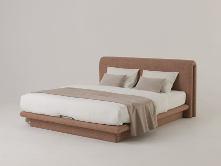 Pat tapitat Nola 2 cu tablie inalta capitonata, lada depozitare, somiera metalica, picioare plastic 3cm, laterale dehusabile, stil modern, personalizabil [28]